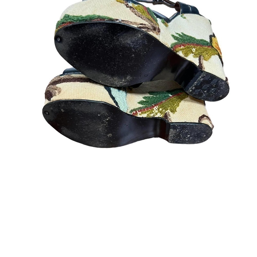 BONNIE smith for kimmel "The wonder wedge" vintage leather & floral needlework - Picture 8 of 10